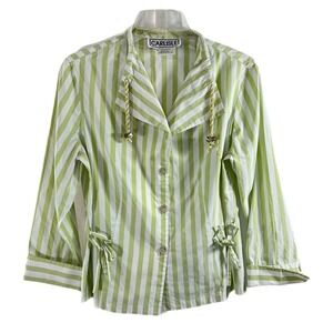 Carlisle Womens Sz 8 Button Closure Lightweight Jacket Striped Green Nautical
